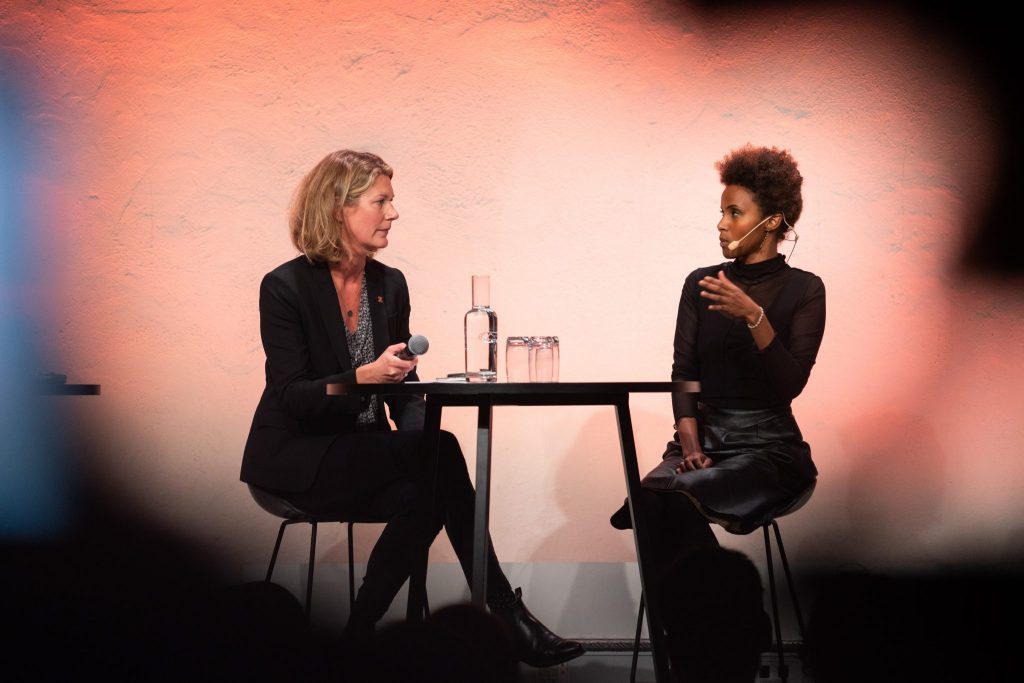 Author Karin Altenberg in conversation with Sada Mire on her journey in Somali heritage  at the 2018 Swedish National Heritage Board meeting in Stockholm.Photo: Fredrick Streiffert CCBY)