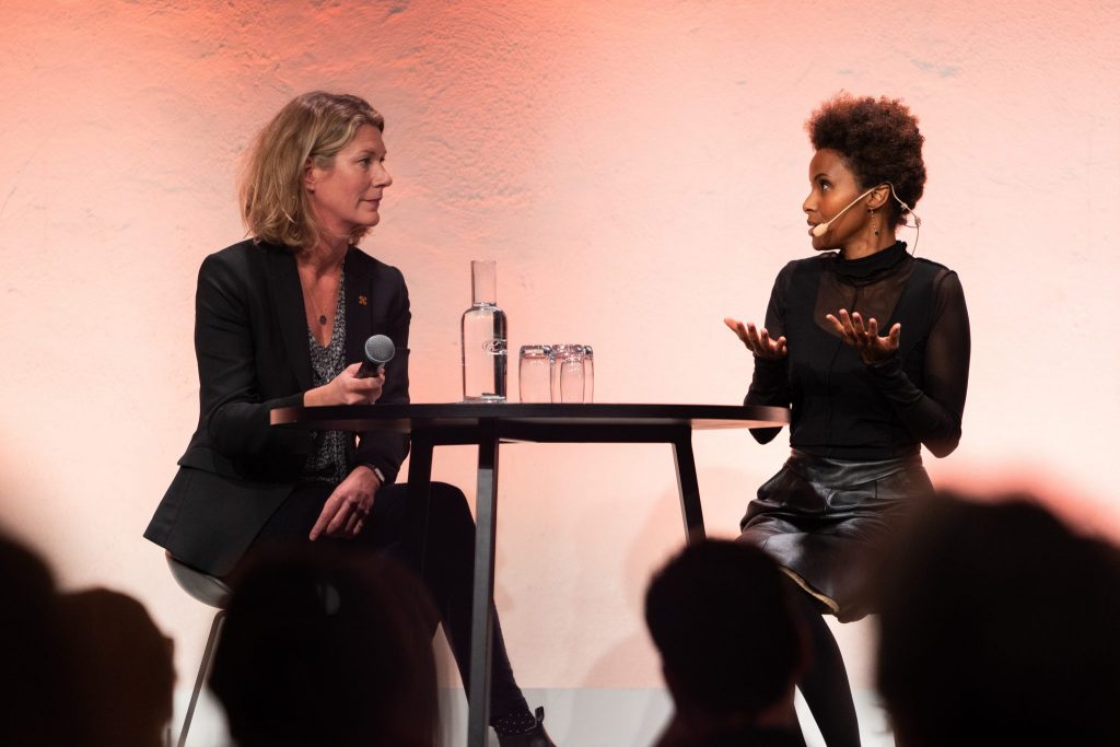 Author Karin Altenberg in conversation with Sada Mire on her journey in Somali heritage  at the 2018 Swedish National Heritage Board meeting in Stockholm. Photo: Fredrick Streiffert CCBY)